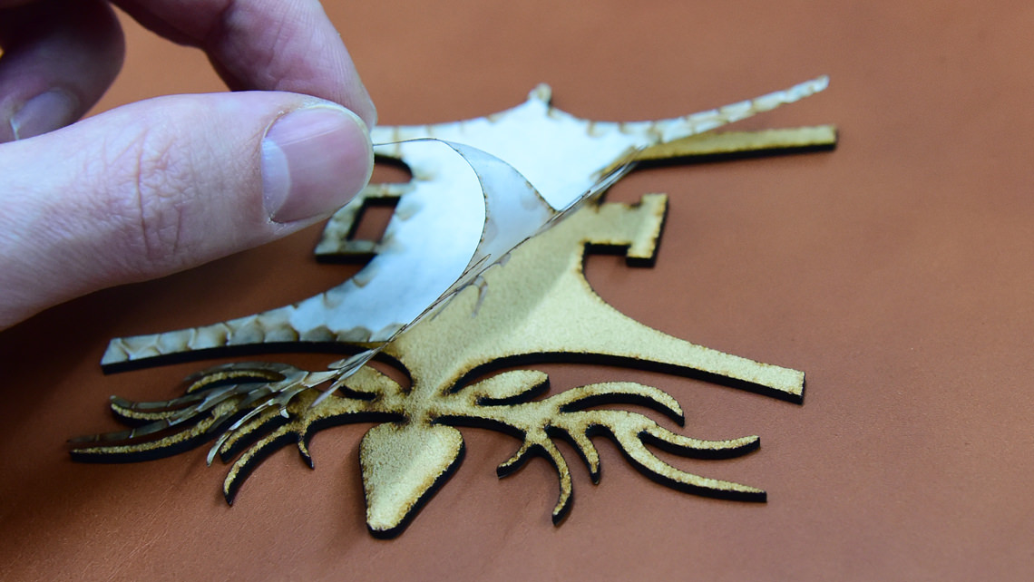Stags laser-cut from leather