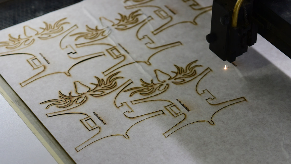 Stags laser-cut from leather