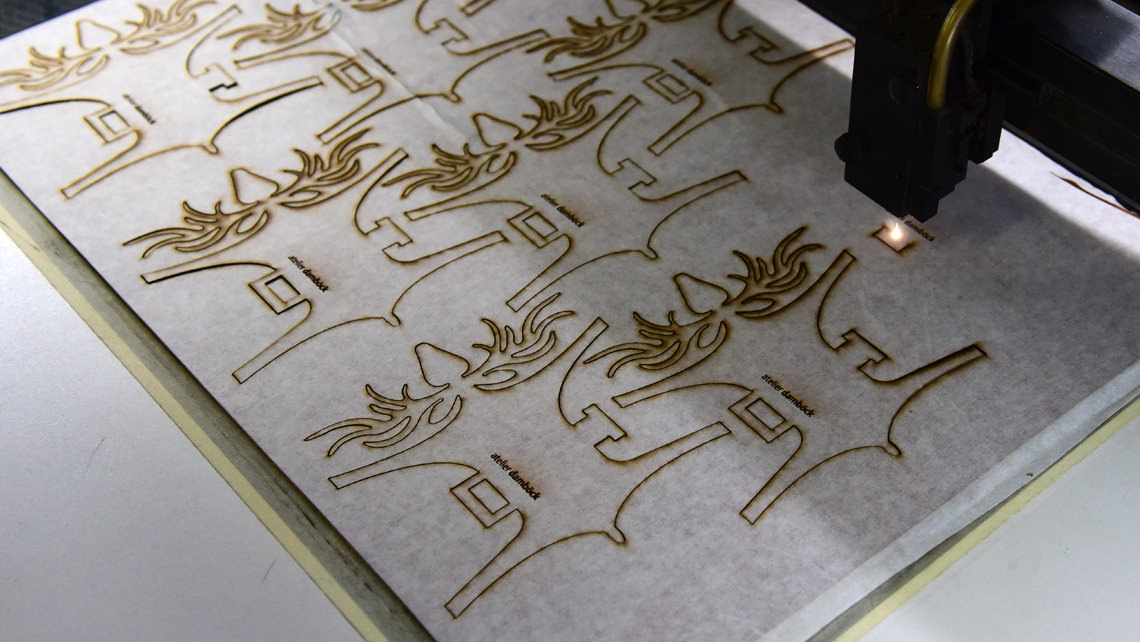 Stags laser-cut from leather