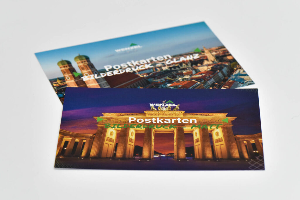 Printed postcards with colorful motifs - high-quality postcard printing by Wenzel Munich.